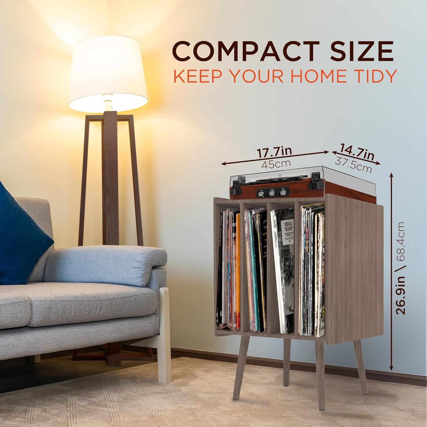 Large Record Player Stand with Vinyl Storage