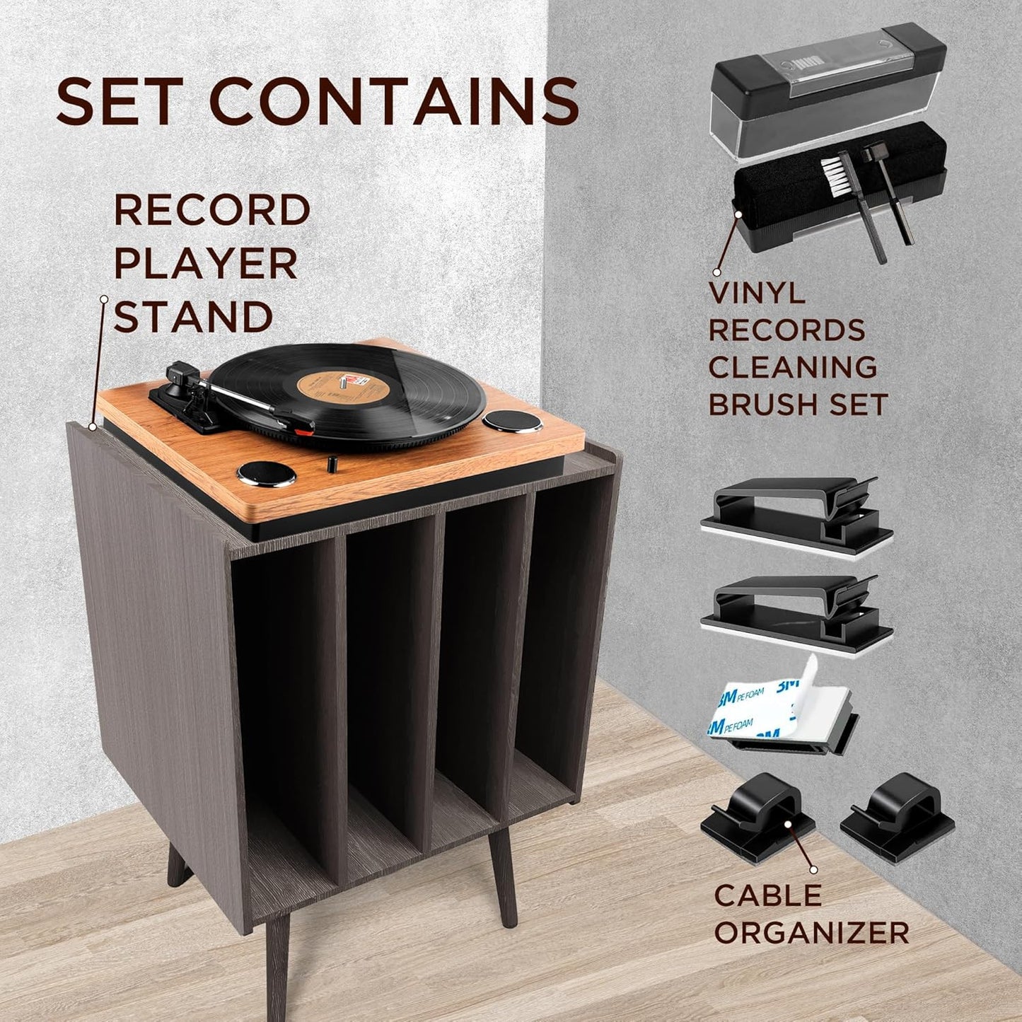 Large Record Player Stand with Vinyl Storage