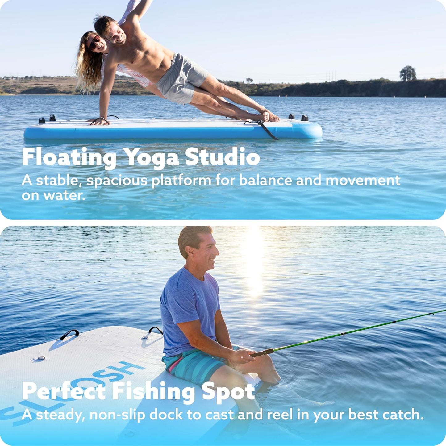 Inflatable Floating Dock, Inflatable Dock Floating Platform, Air Dock Island Raft Mat with Pump, None-Slip Eva Surface