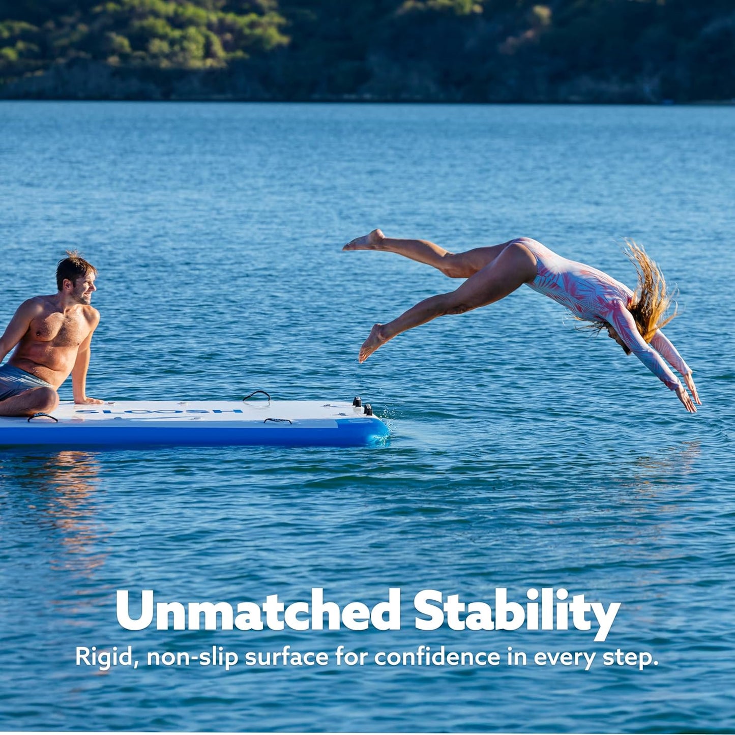 Inflatable Floating Dock, Inflatable Dock Floating Platform, Air Dock Island Raft Mat with Pump, None-Slip Eva Surface