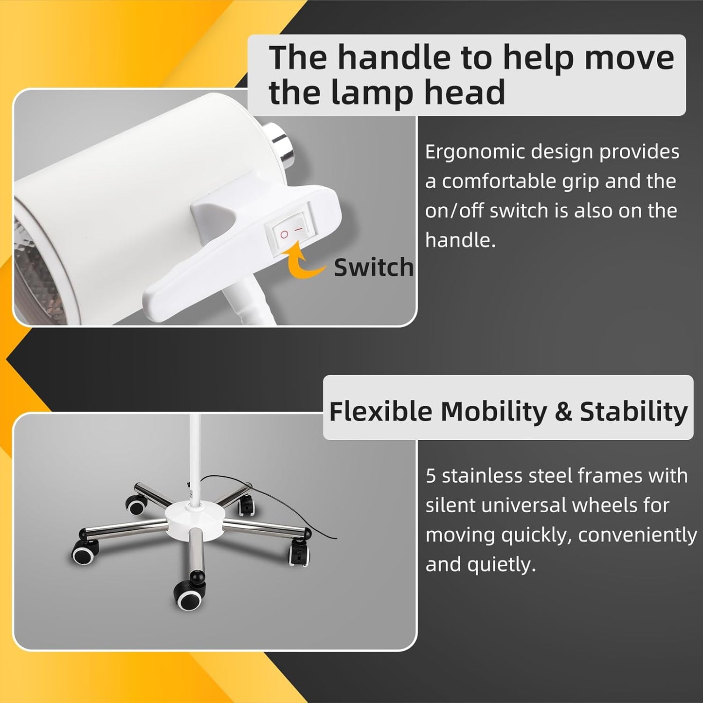 Exam Light 12W LED Medical Exam Lamp Mobile Surgical Examination Lamp Stainless Steel 5-Legged Base