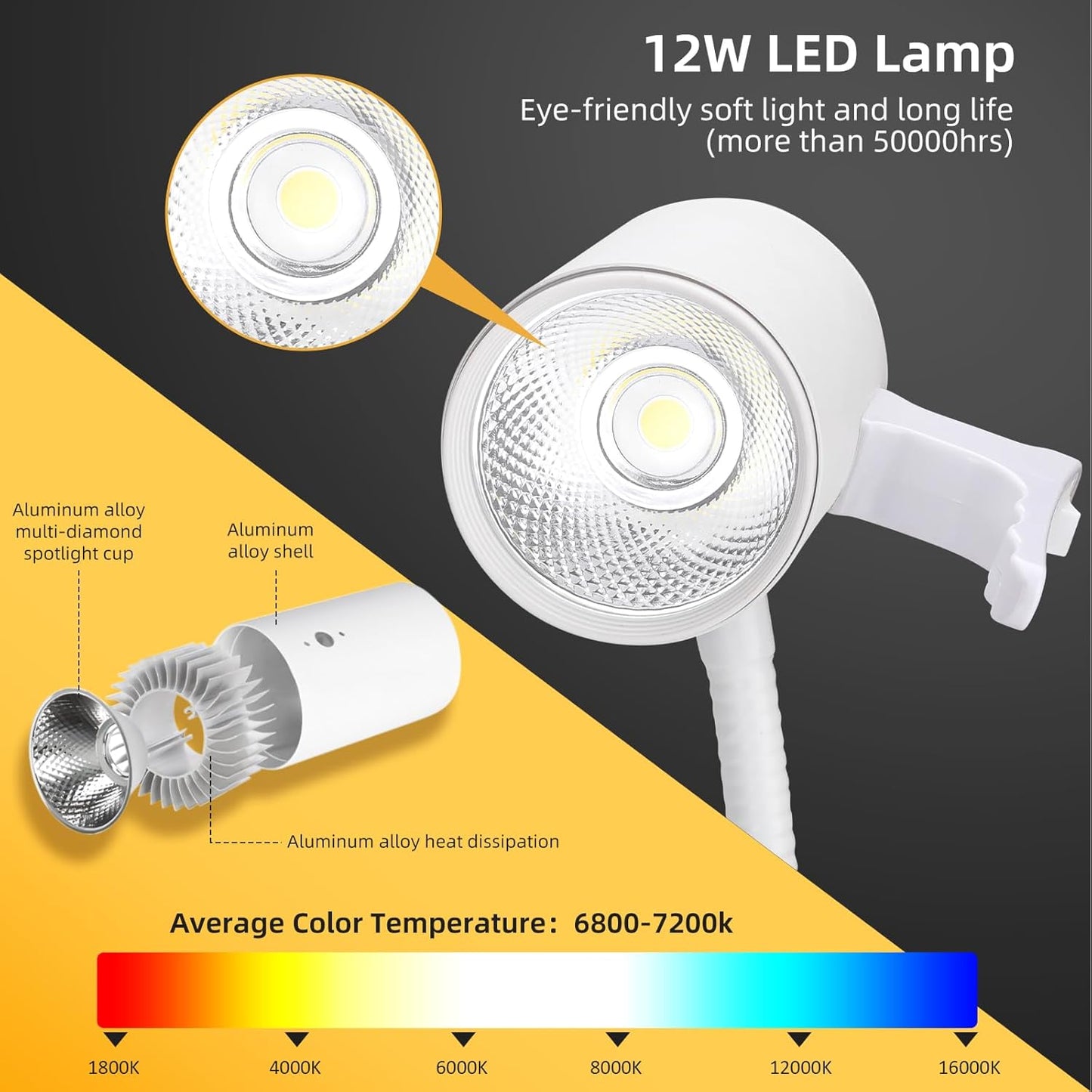 Exam Light 12W LED Medical Exam Lamp Mobile Surgical Examination Lamp Stainless Steel 5-Legged Base