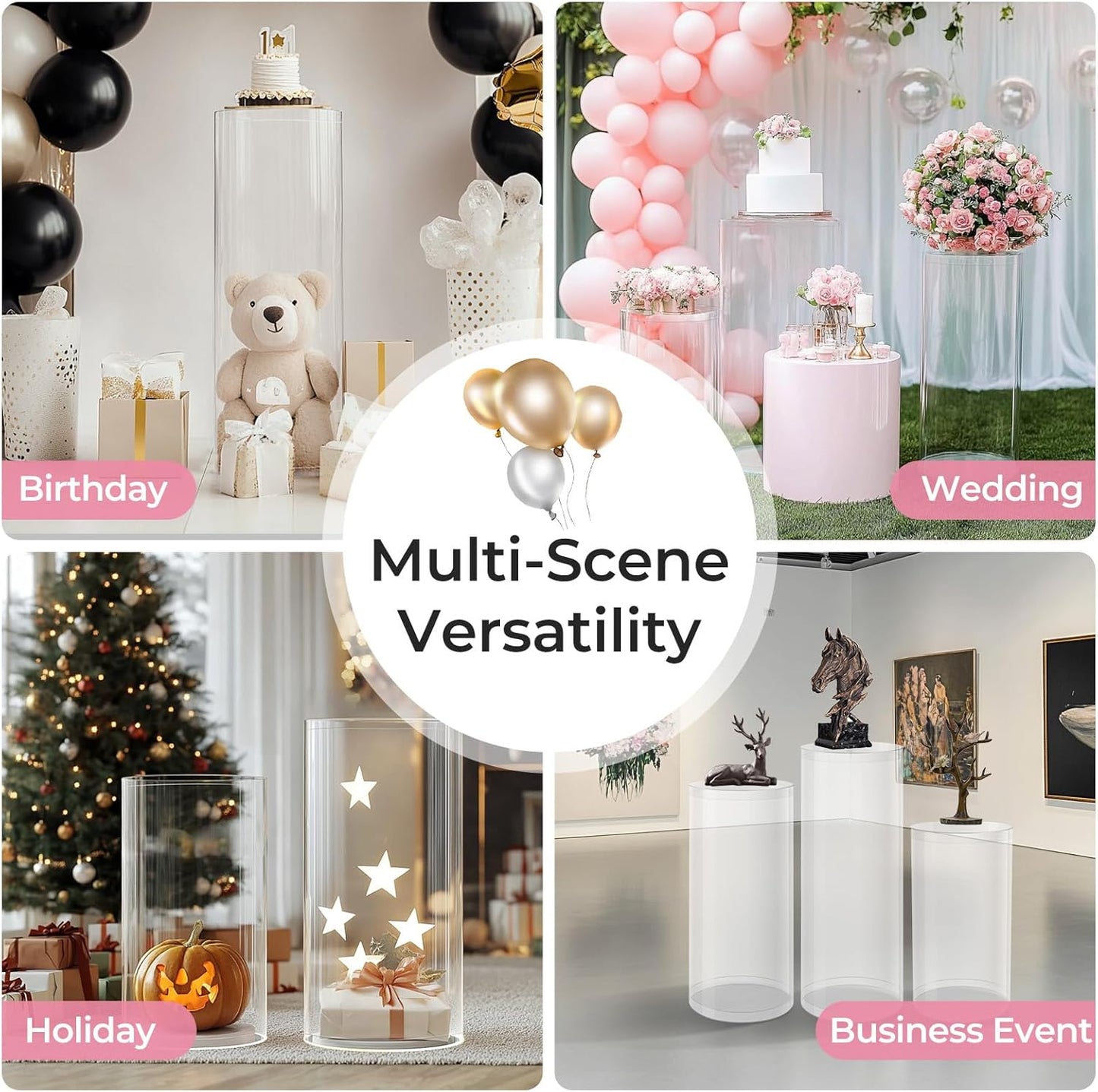 Cylinder Pedestal Stands for Party, 3 Pcs Clear Acrylic Display Pedestals 35.4', 29.5', 23.6'