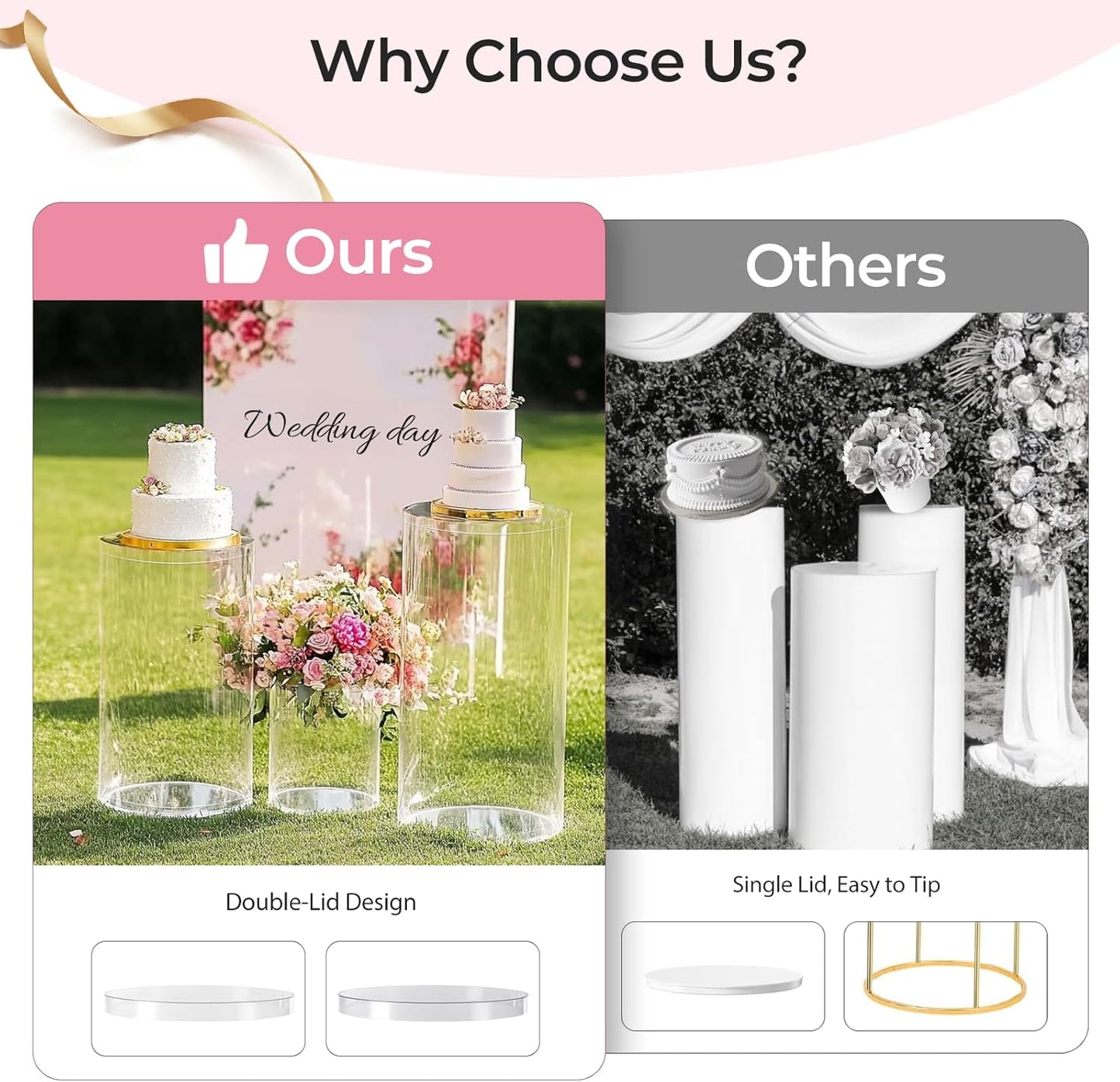 Cylinder Pedestal Stands for Party, 3 Pcs Clear Acrylic Display Pedestals 35.4', 29.5', 23.6'