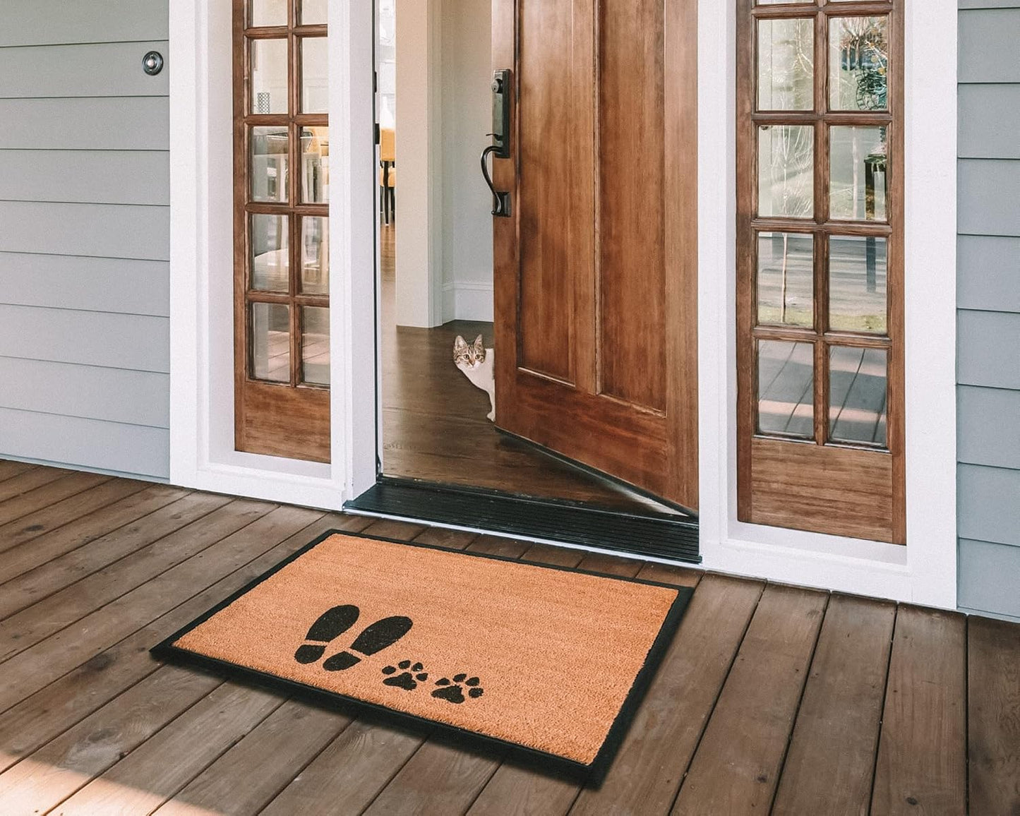4 Cats and Dogs Rectangular Coir Doormat 27' x 39' Foot and Paw - Includes Coir Insert and Heavy-Duty Non-Slip