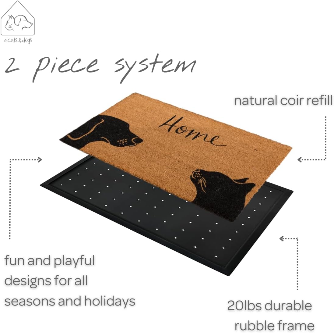 4 Cats and Dogs Rectangular Coir Doormat 27' x 39' Foot and Paw - Includes Coir Insert and Heavy-Duty Non-Slip