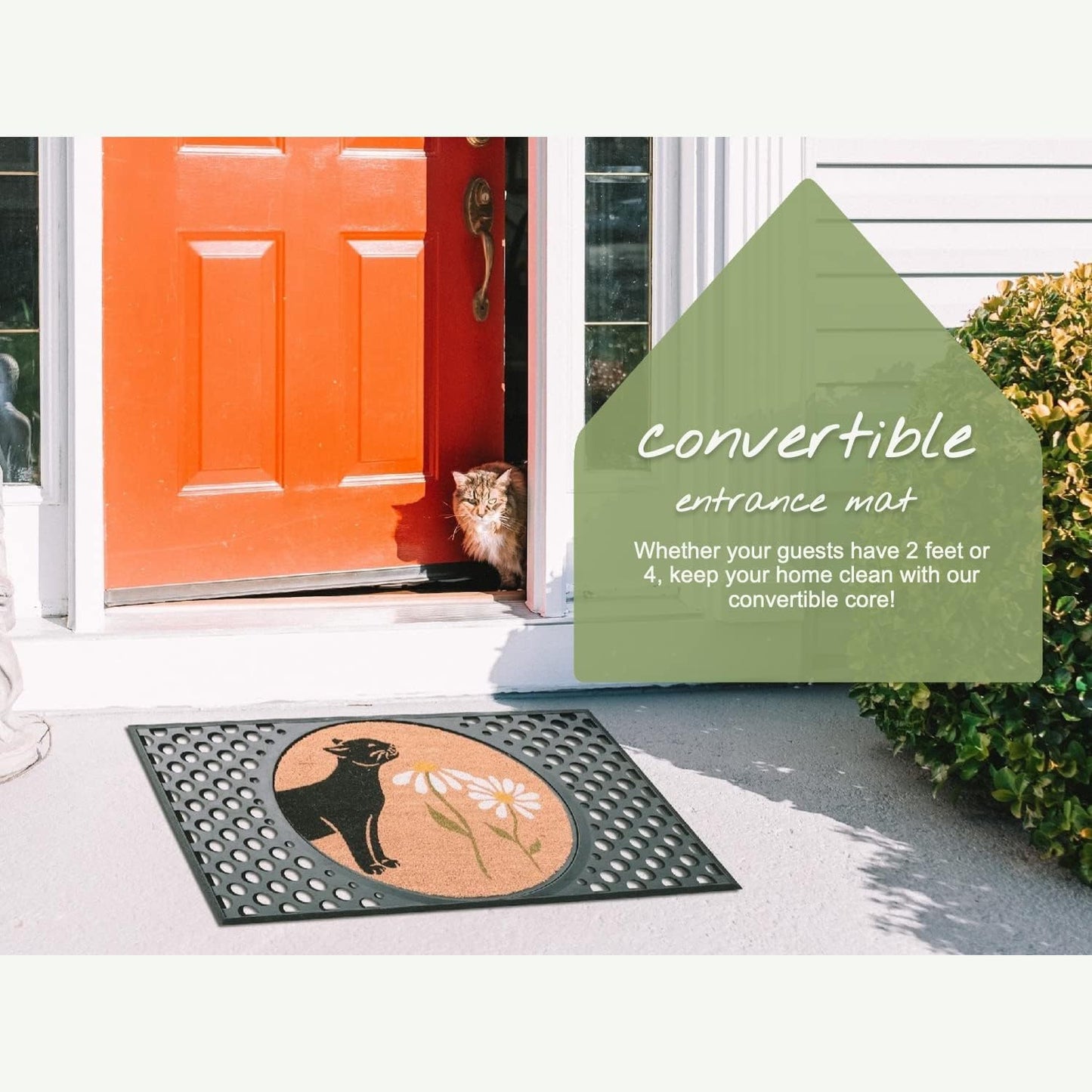4 Cats and Dogs Rectangular Coir Doormat 27'x39' Welcome and Paw - Includes Coir Insert and Heavy-Duty Non-Slip