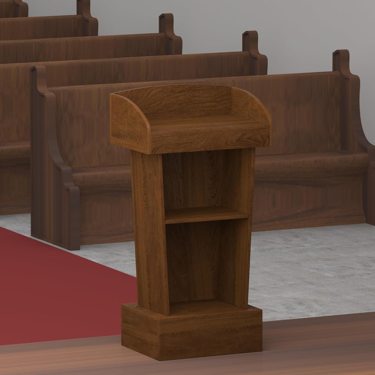 Church Pulpit with Hollow Cross Design Wooden Podium Stand with Reading Platform for Churches, Wedding, Religious Services and Sermons