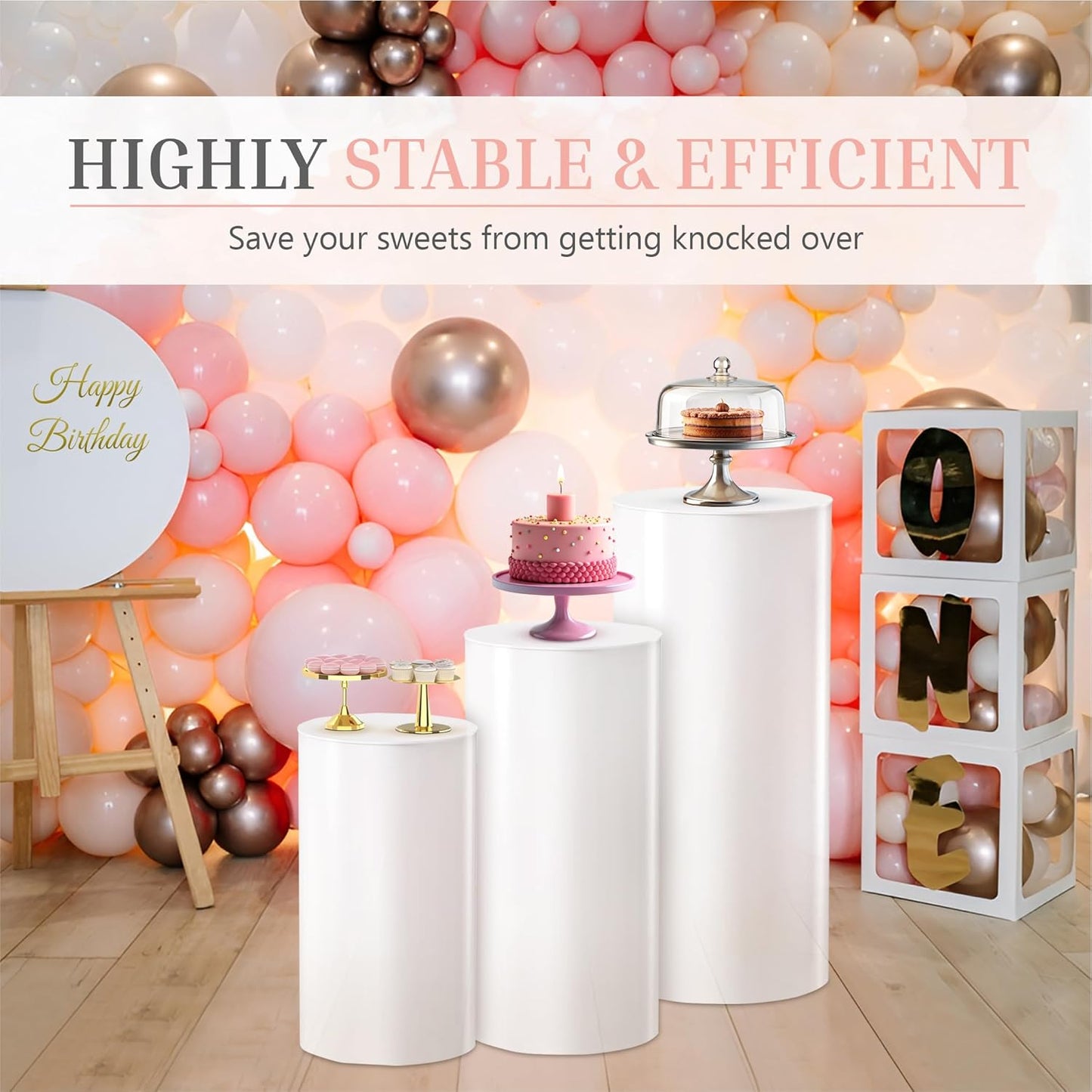 White Cylinder Pedestal Stands, 3 Pieces, White Party Cylinder Table, 35.4'(L), 29.5'(M), 23.6'(S)