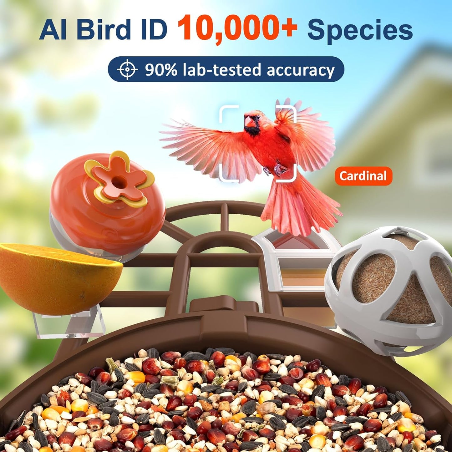 Smart Bird Feeder with Camera, 2K Ultra HD Live Stream, AI Bird ID for 10,000+ Species, 3 Solar Powered, IP65