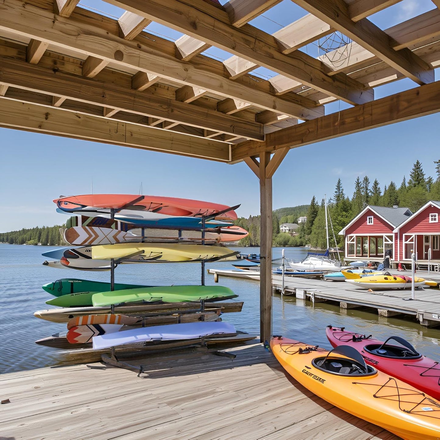 Kayak Storage Rack, Freestanding with Wheels, Heavy Duty Kayak Holder, Adjustable Canoes and Surfboards