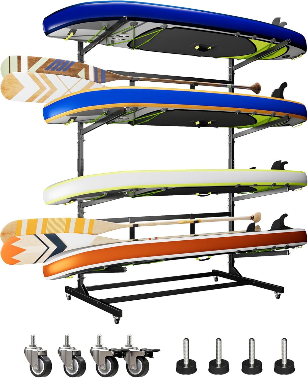 Kayak Storage Rack, Freestanding with Wheels, Heavy Duty Kayak Holder, Adjustable Canoes and Surfboards