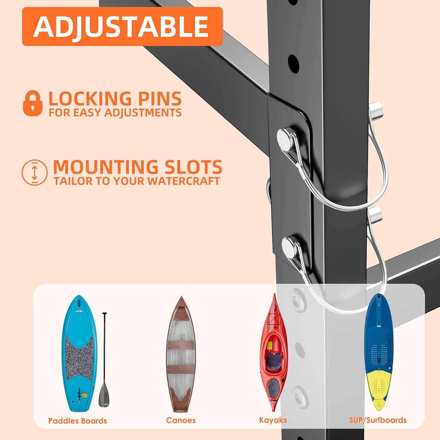 Kayak Storage Rack, Freestanding with Wheels, Heavy Duty Kayak Holder, Adjustable Canoes and Surfboards