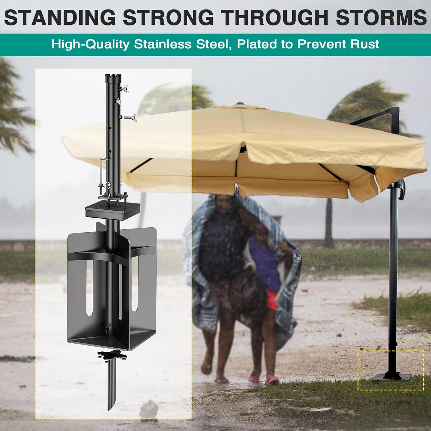 Mayset In-ground Umbrella Base with Umbrella Stand Tube Hanging Parasol Stand Holder Stainless Steels Outdoor Umbrella Base, Black