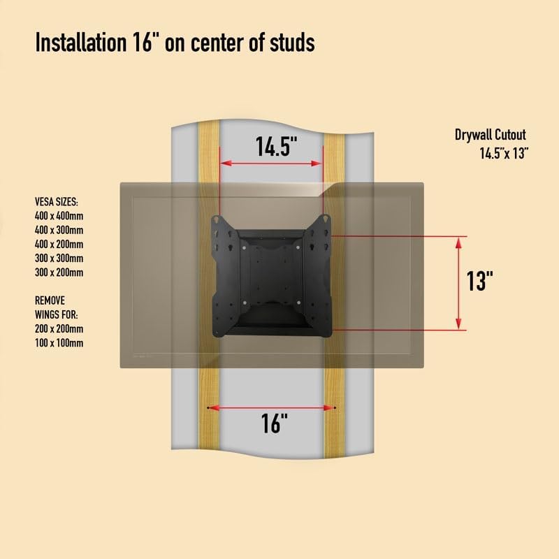 Recessed in-Wall TV Mount for 42-75 Inch Flat Screens with 19' Long Extension, Zero Clearance, Low Profile