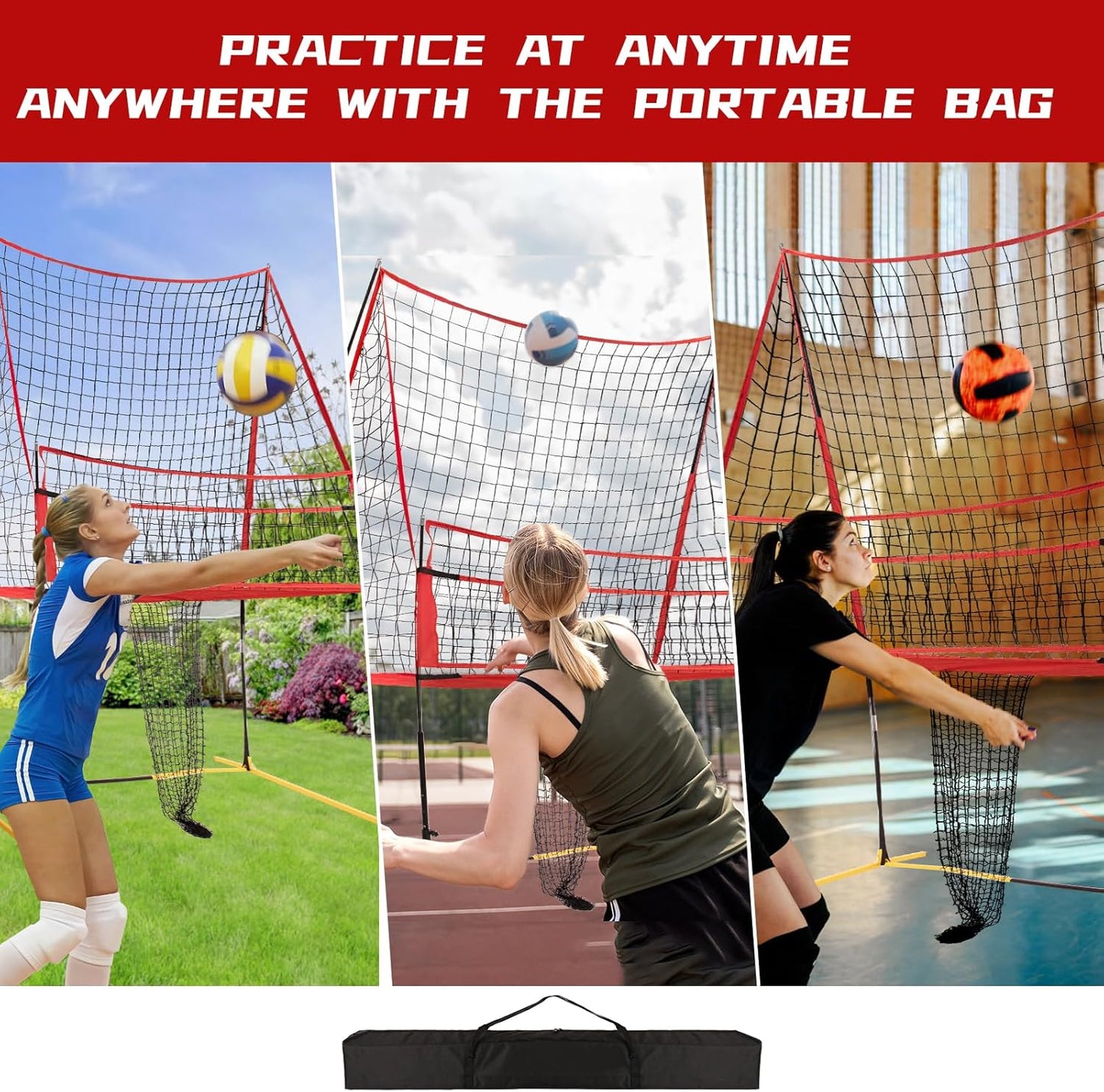 Wiseek Easy Installation Volleyball Training Equipment Net,Update Freely 6-8FT Height Adjustable Volleyball Net,Portable Volleyball Net for Backyard