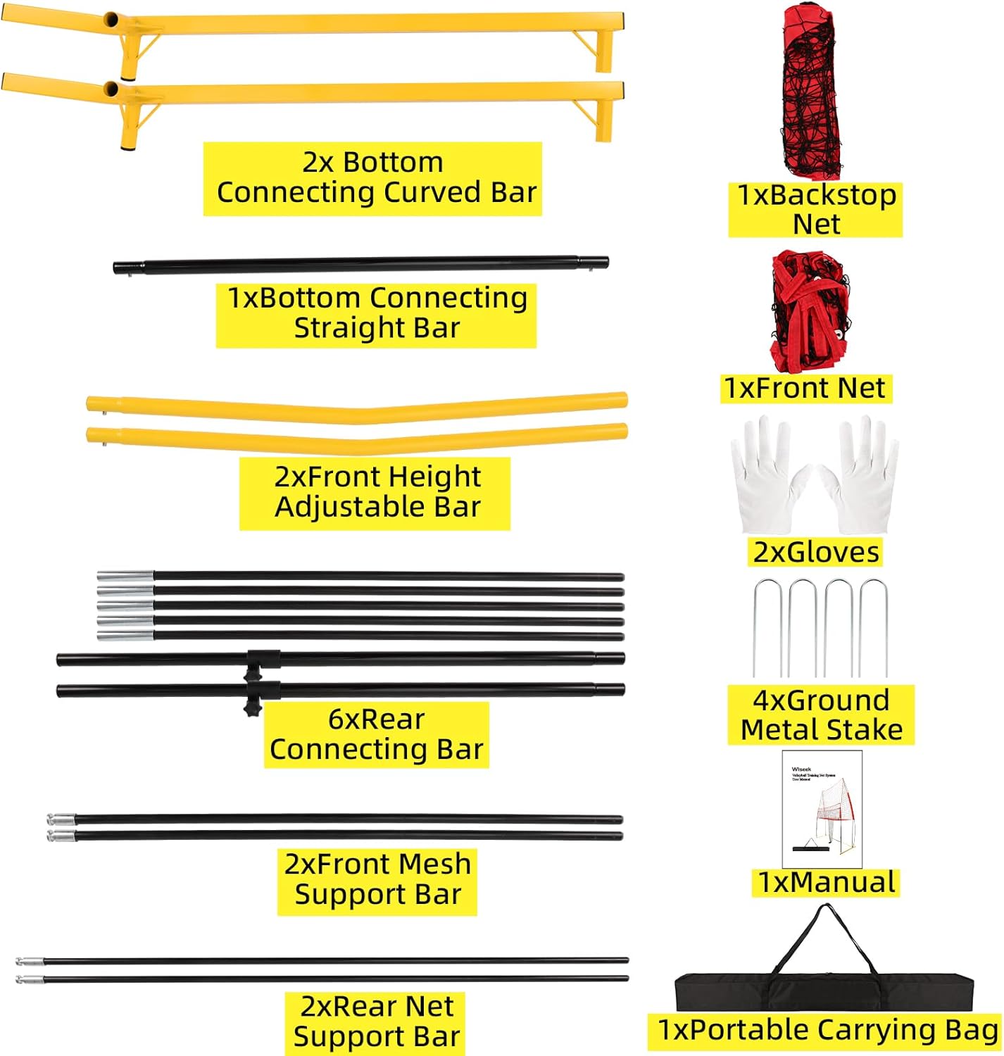 Wiseek Easy Installation Volleyball Training Equipment Net,Update Freely 6-8FT Height Adjustable Volleyball Net,Portable Volleyball Net for Backyard