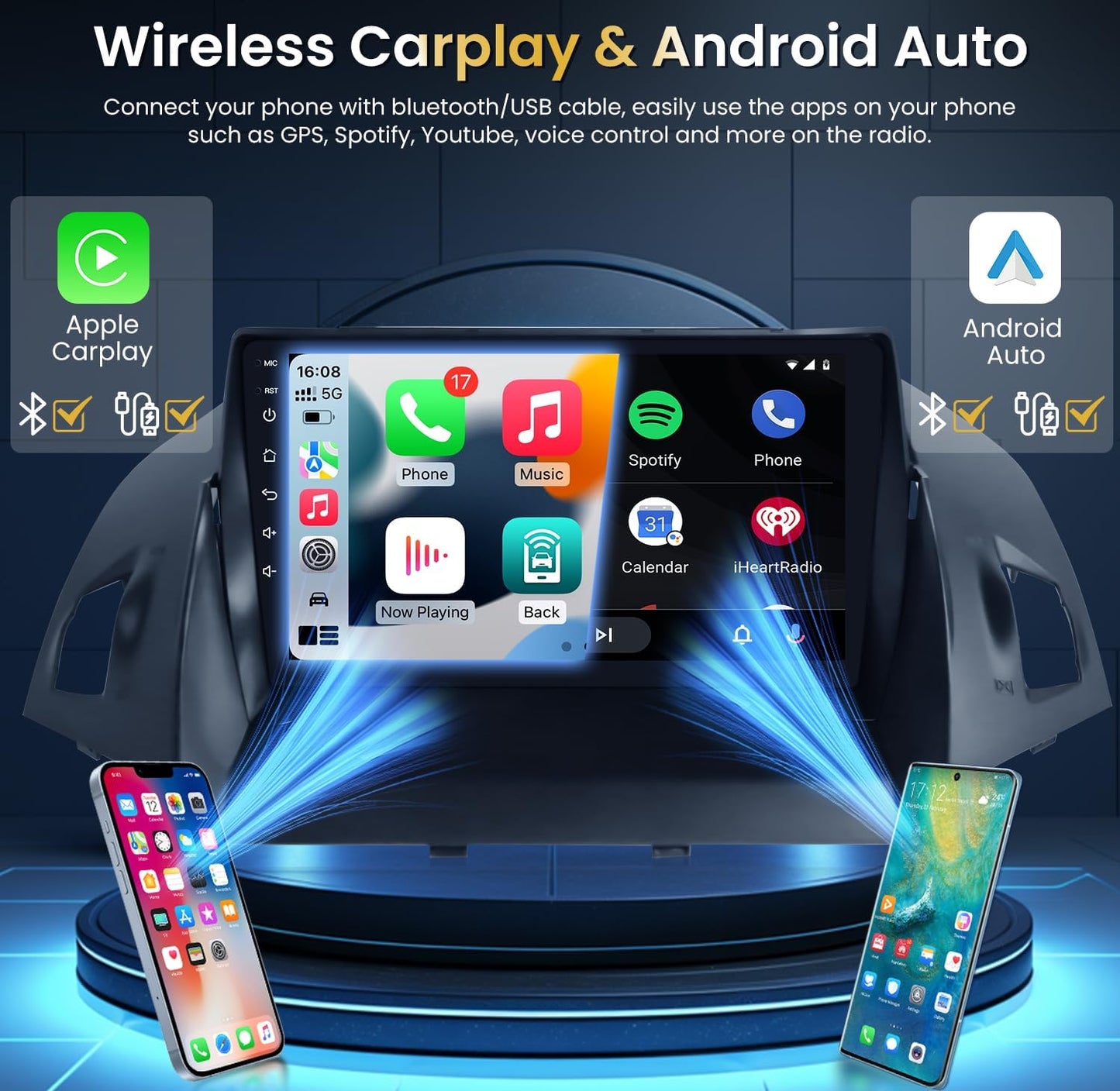 5GWiFi Android12 Car Radio for Ford Escape 2013-2018,1280 * 800 Touchscreen Replacement
