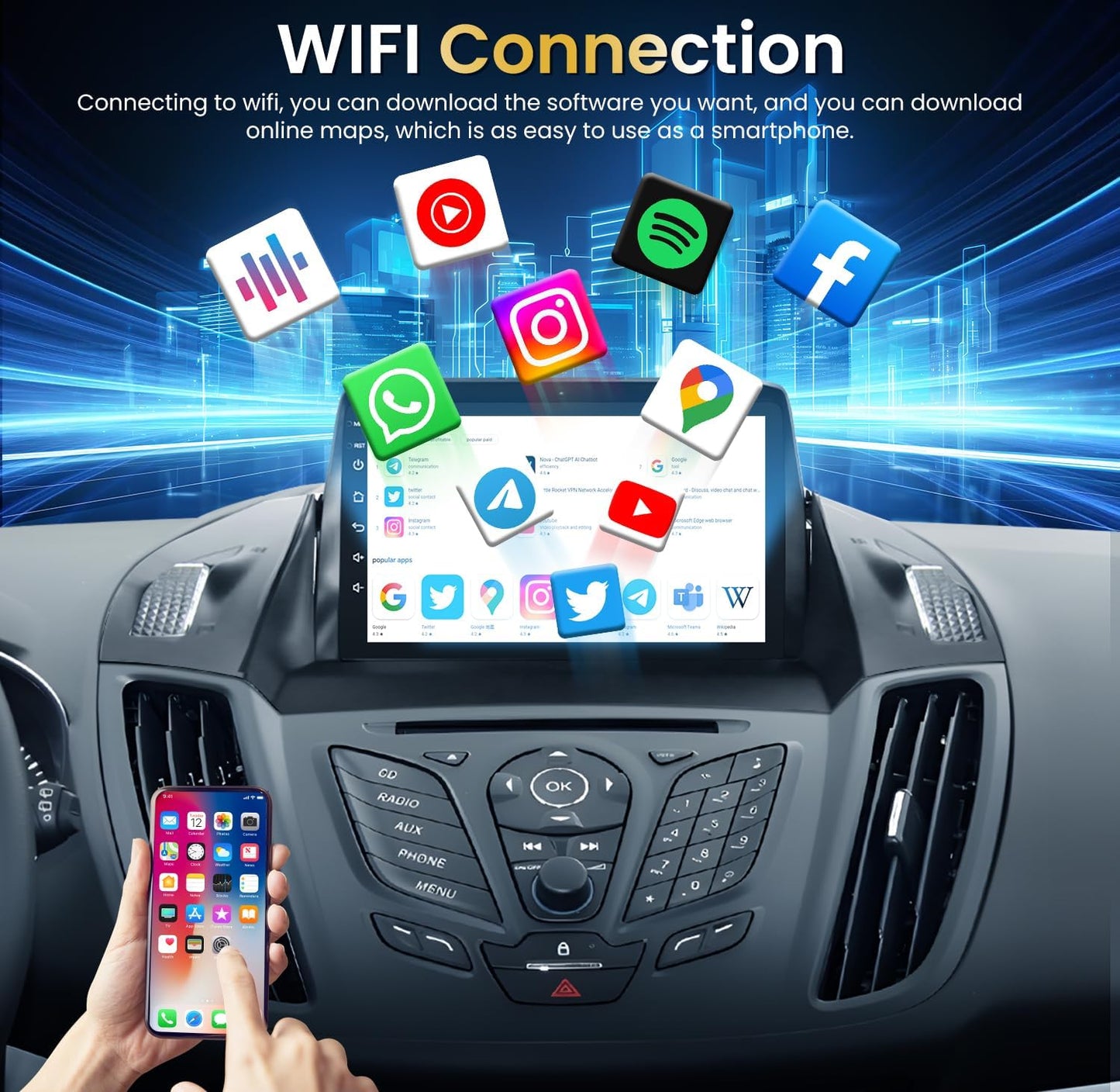 5GWiFi Android12 Car Radio for Ford Escape 2013-2018,1280 * 800 Touchscreen Replacement