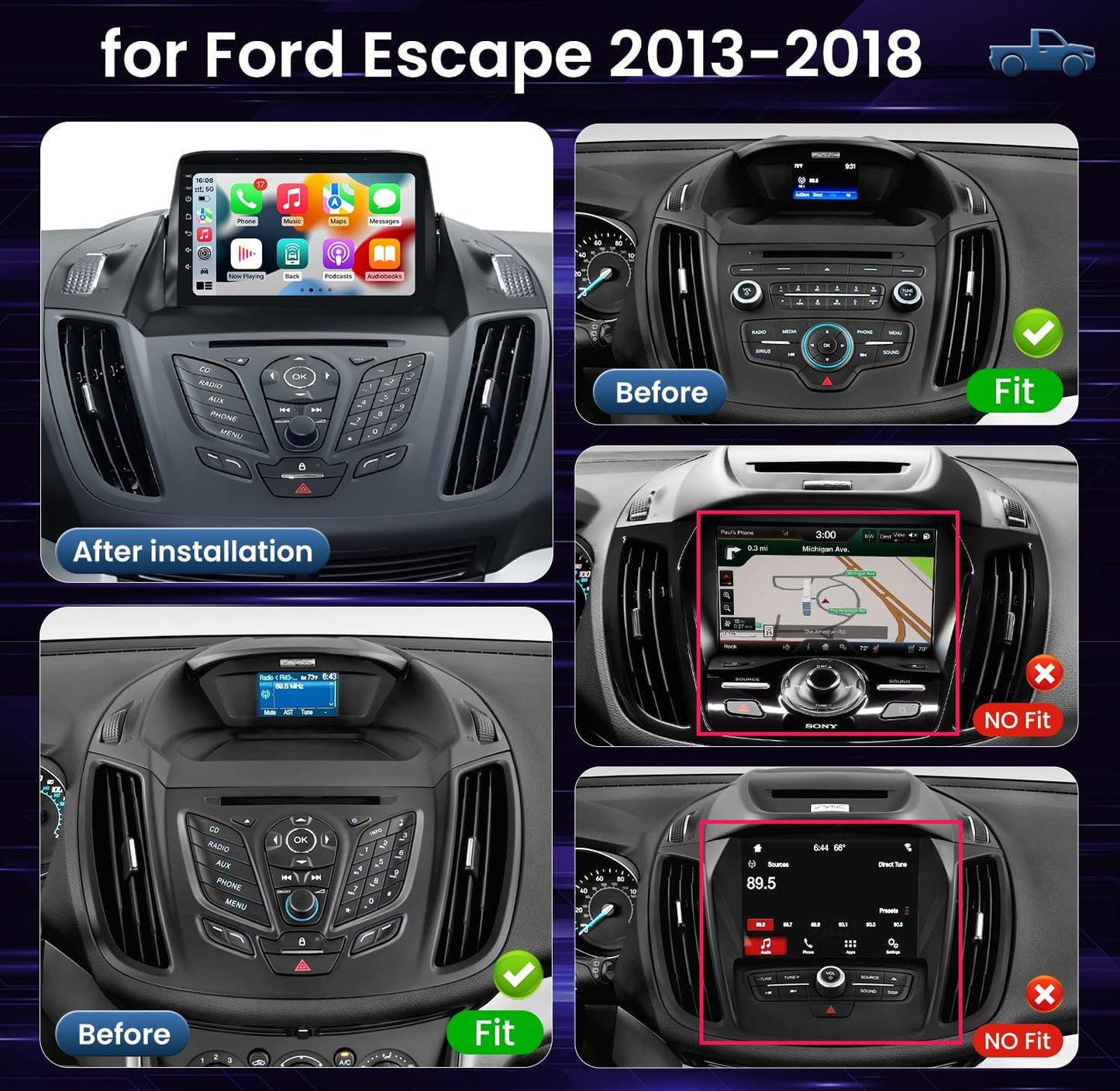 5GWiFi Android12 Car Radio for Ford Escape 2013-2018,1280 * 800 Touchscreen Replacement