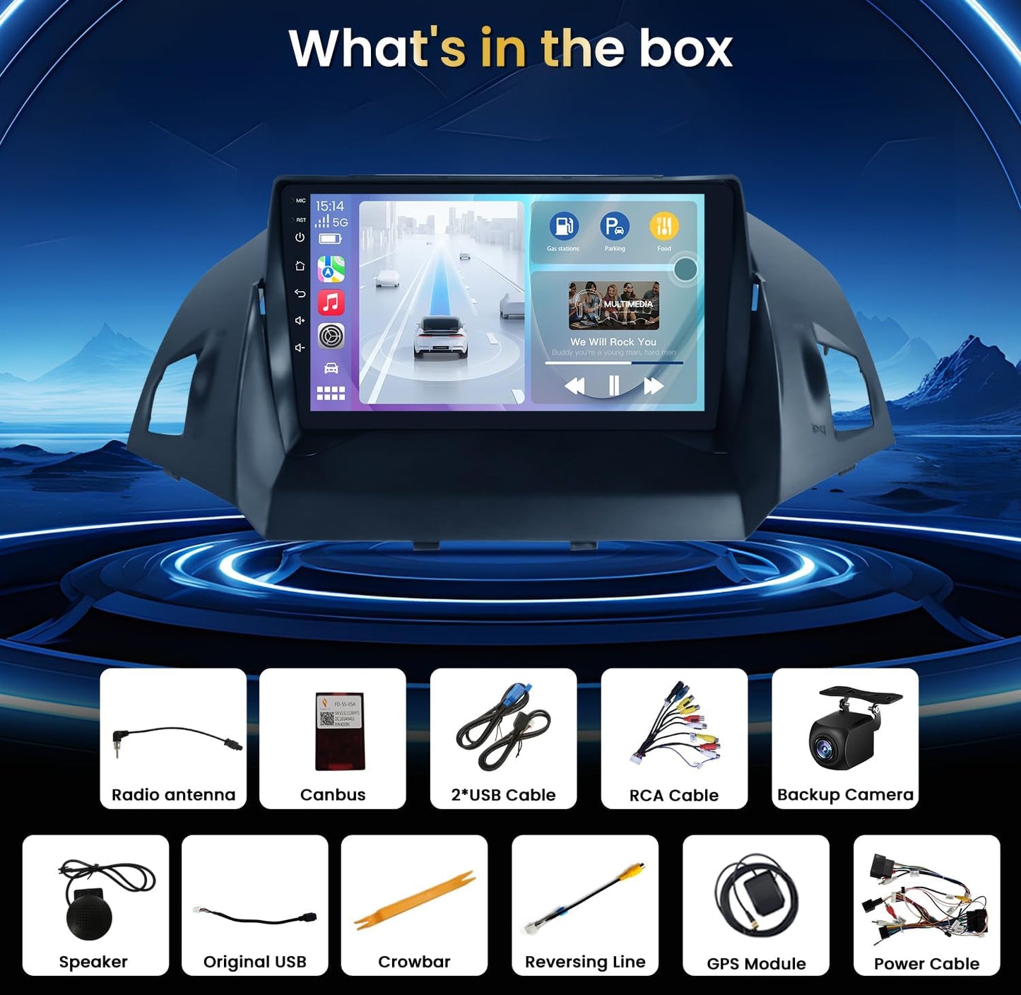 5GWiFi Android12 Car Radio for Ford Escape 2013-2018,1280 * 800 Touchscreen Replacement