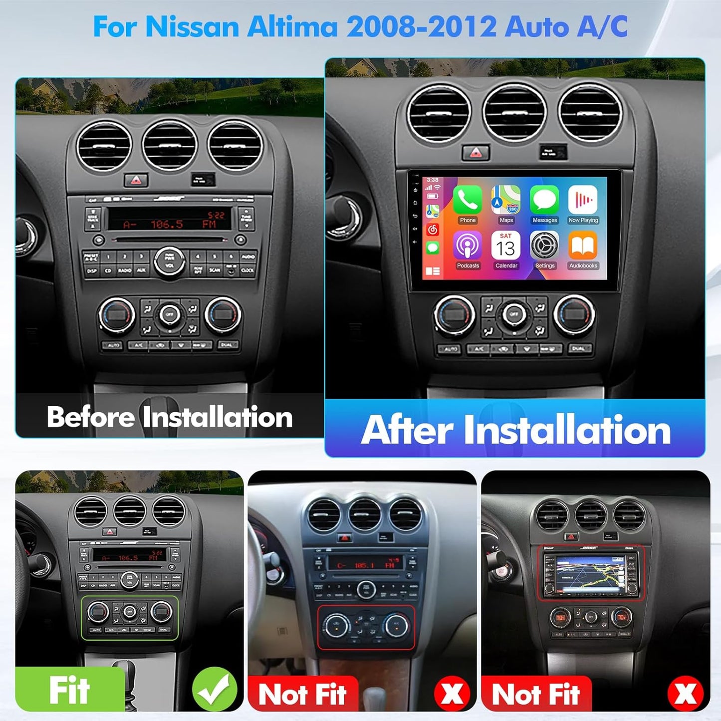 9-inch Android 13 Car Stereo, Altima 2008-2012 (Auto A/C) IPS Touchscreen Screen Car Radio B/U Camera 2g+32g