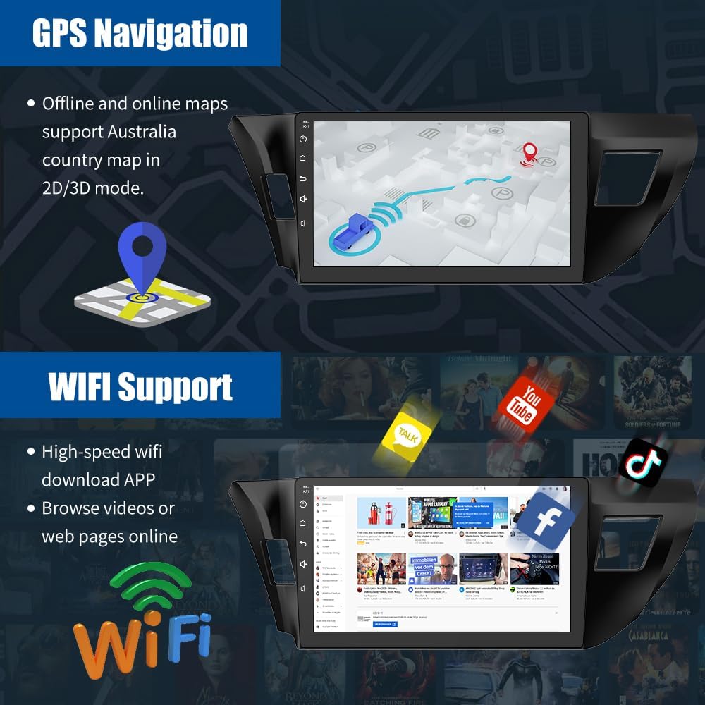 2+64G AWESAFE Android 13 Car Radio Stereo for Toyota Corolla 2014 2015 2016, 10 Inch Touch Screen with Wireless CarPlay Android Auto (2GB+64GB)