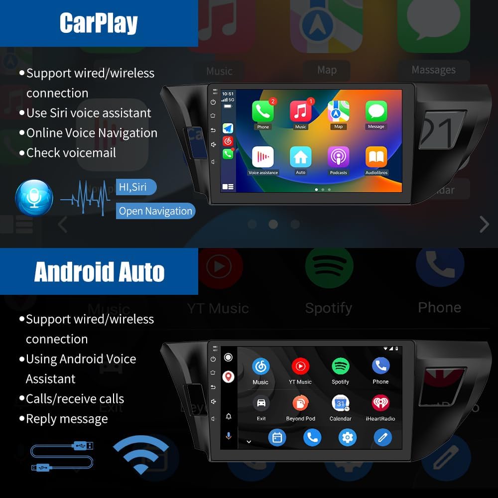 2+64G AWESAFE Android 13 Car Radio Stereo for Toyota Corolla 2014 2015 2016, 10 Inch Touch Screen with Wireless CarPlay Android Auto (2GB+64GB)