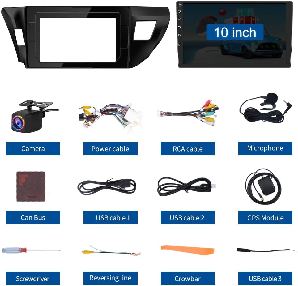 2+64G AWESAFE Android 13 Car Radio Stereo for Toyota Corolla 2014 2015 2016, 10 Inch Touch Screen with Wireless CarPlay Android Auto (2GB+64GB)