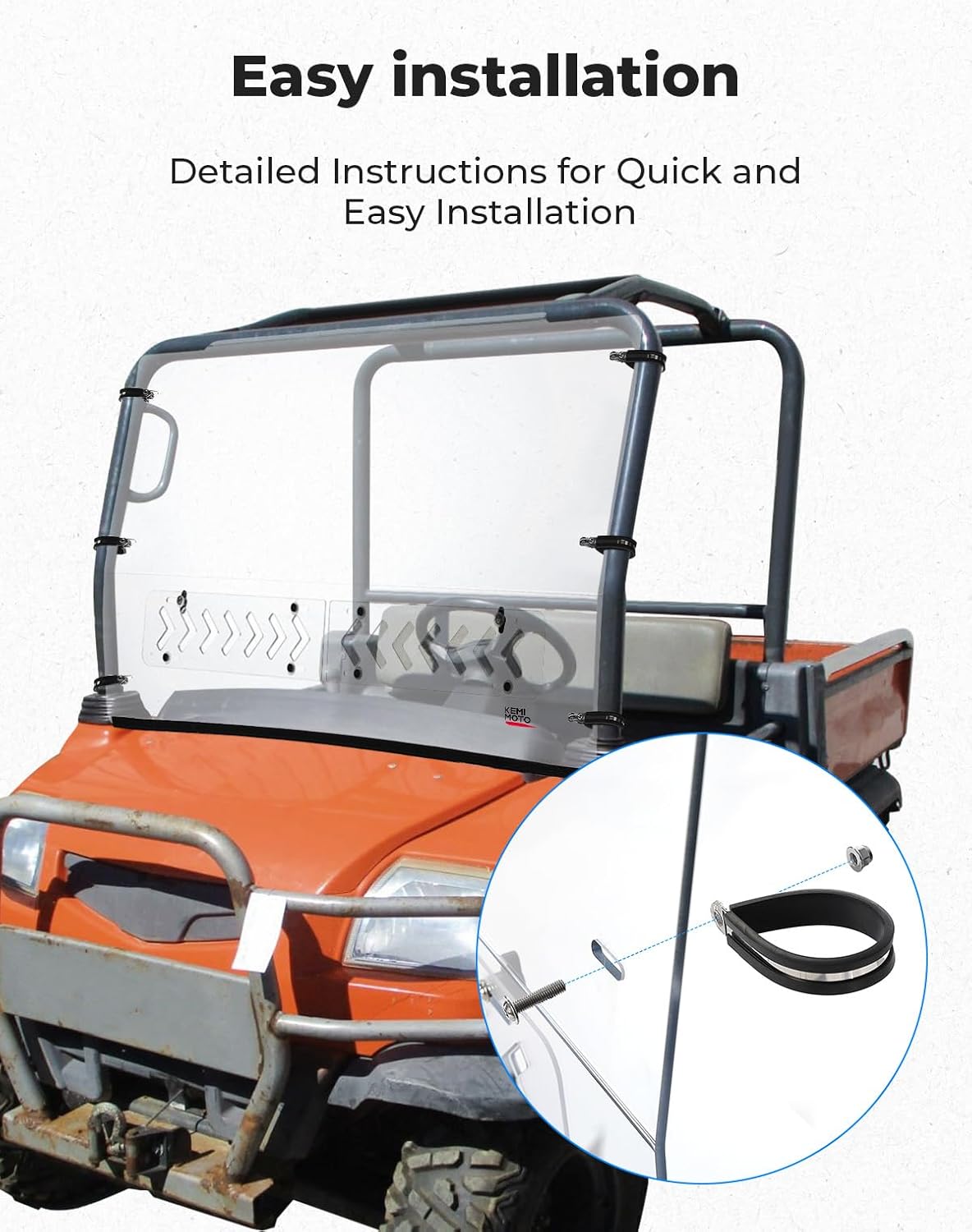 KEMIMOTO Front Windshield with Vent Compatible with Kubota RTV X900/ X1120 Full PC Windscreen Clear Windsow Resistant Not Compatible with the RTV