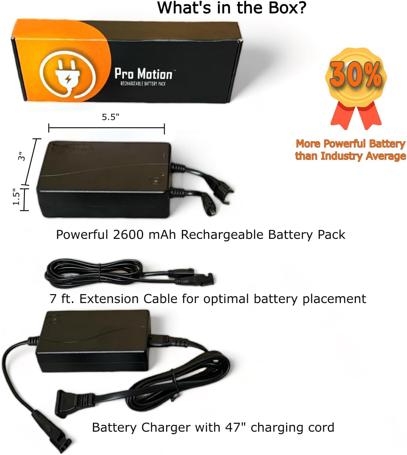 Pro Motion 2600 mAh Rechargeable Battery Pack Kit with Charger for Sofa, Couch, Sectional, Recliner. Battery Charger Included.