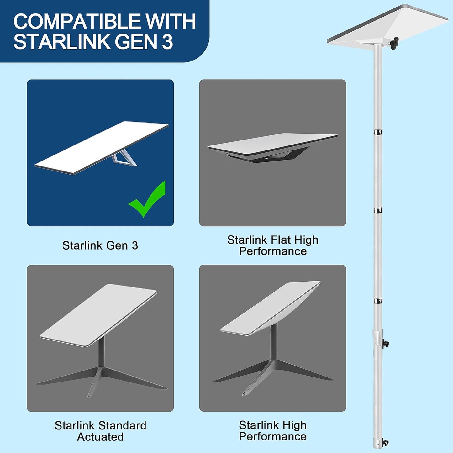 Starlink Mini Flag Pole Mount Kit - 10 feet Telescoping FlagPole- Fits for 0.7 to 1.1 Inch Round Ladder Rails