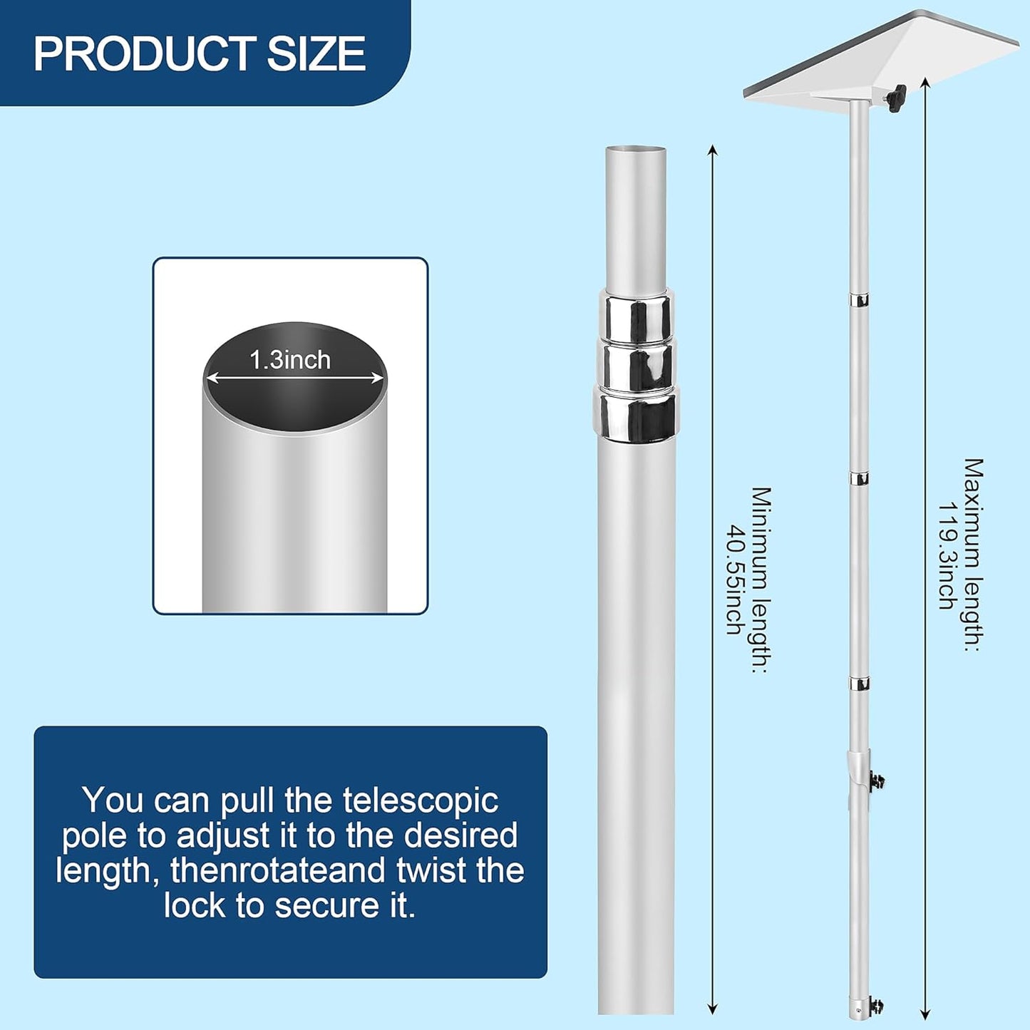 Starlink Mini Flag Pole Mount Kit - 10 feet Telescoping FlagPole- Fits for 0.7 to 1.1 Inch Round Ladder Rails