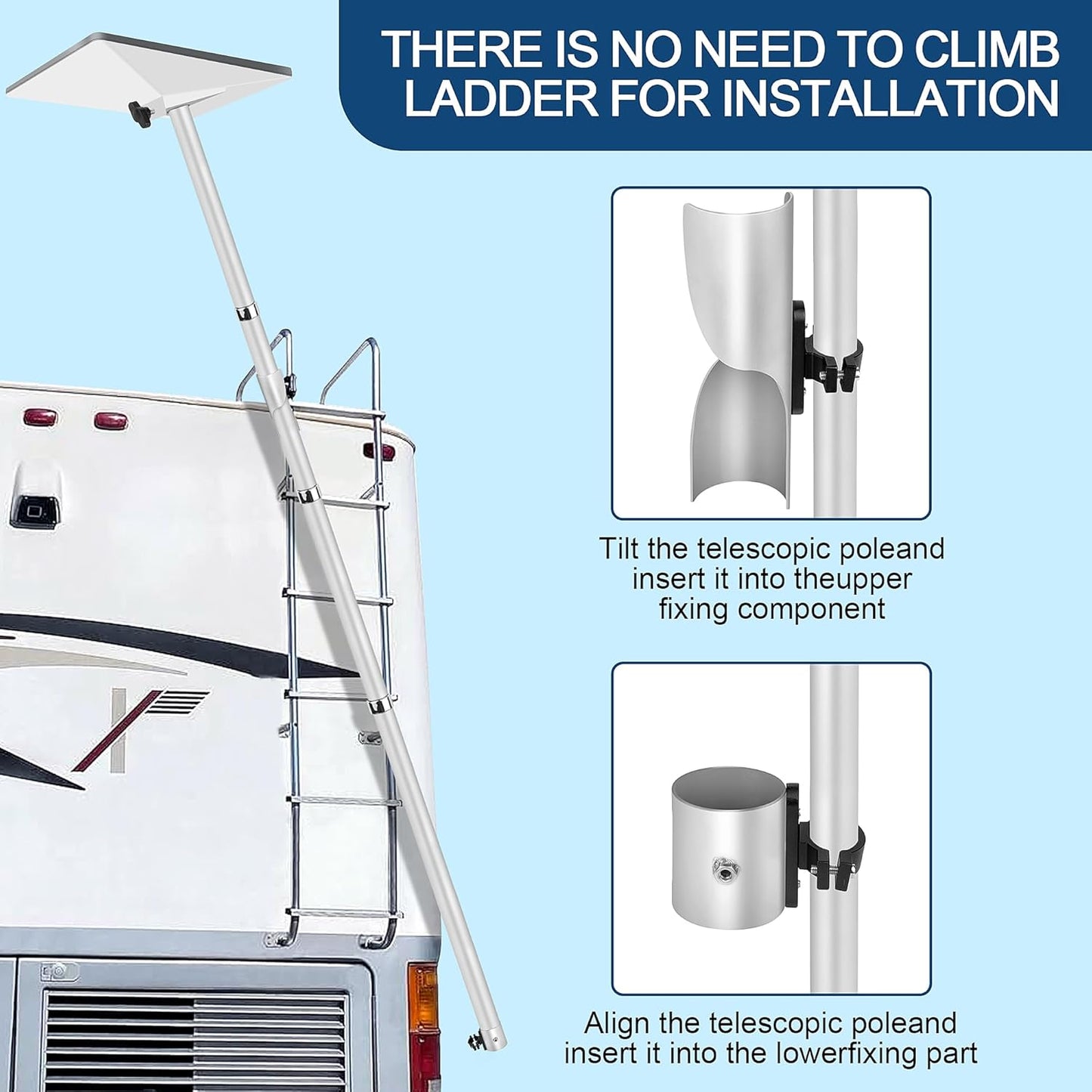 Starlink Mini Flag Pole Mount Kit - 10 feet Telescoping FlagPole- Fits for 0.7 to 1.1 Inch Round Ladder Rails