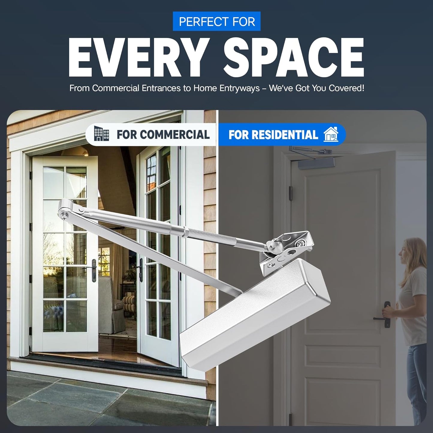 Ridge Products Adjustable 1-6 Heavy Duty Door Closer | ADA Compliant ANSI Grade 1, and UL 3 Hour Fire Rated | Commercial Door Closer for External and