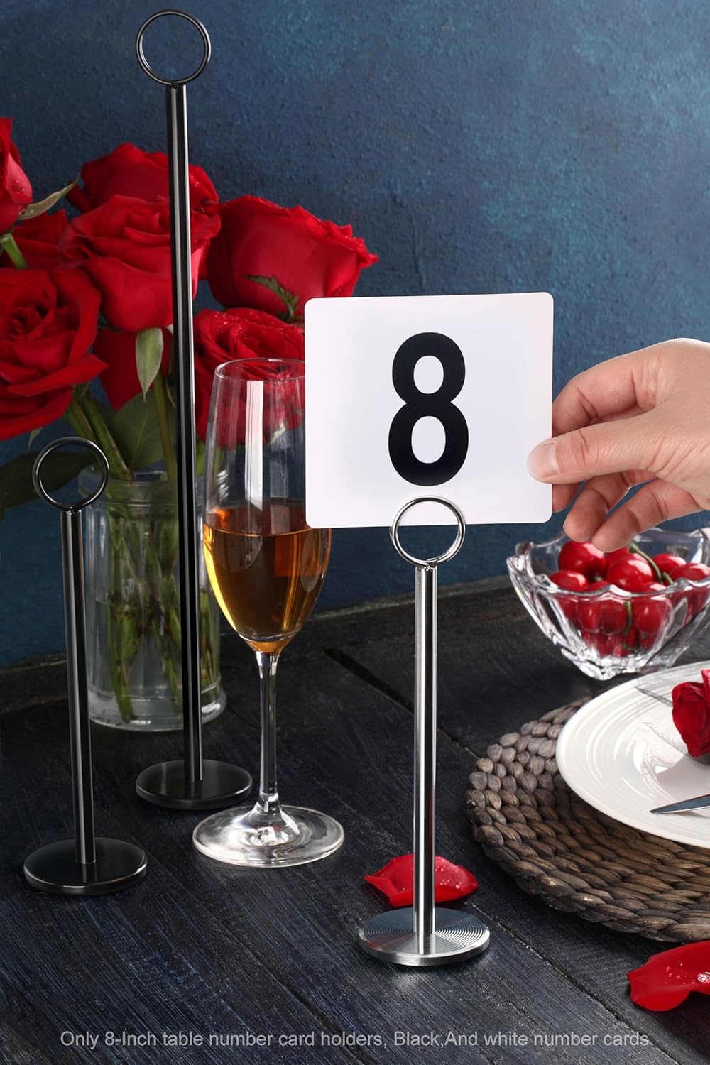 New Star Foodservice 27693 Ring Clip Table Number Card Holders, w/Number Cards, 1 to 24, Set of 24, 8-Inch, Black Stand (Black Stand, 1 to 24, 8-Inch