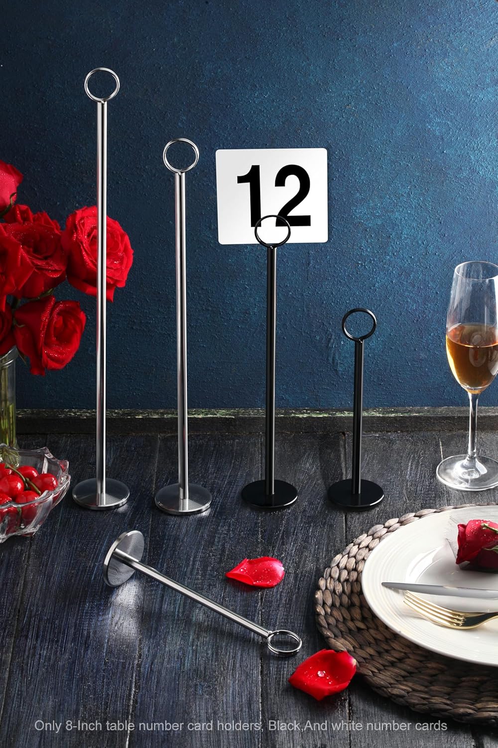 New Star Foodservice 27693 Ring Clip Table Number Card Holders, w/Number Cards, 1 to 24, Set of 24, 8-Inch, Black Stand (Black Stand, 1 to 24, 8-Inch