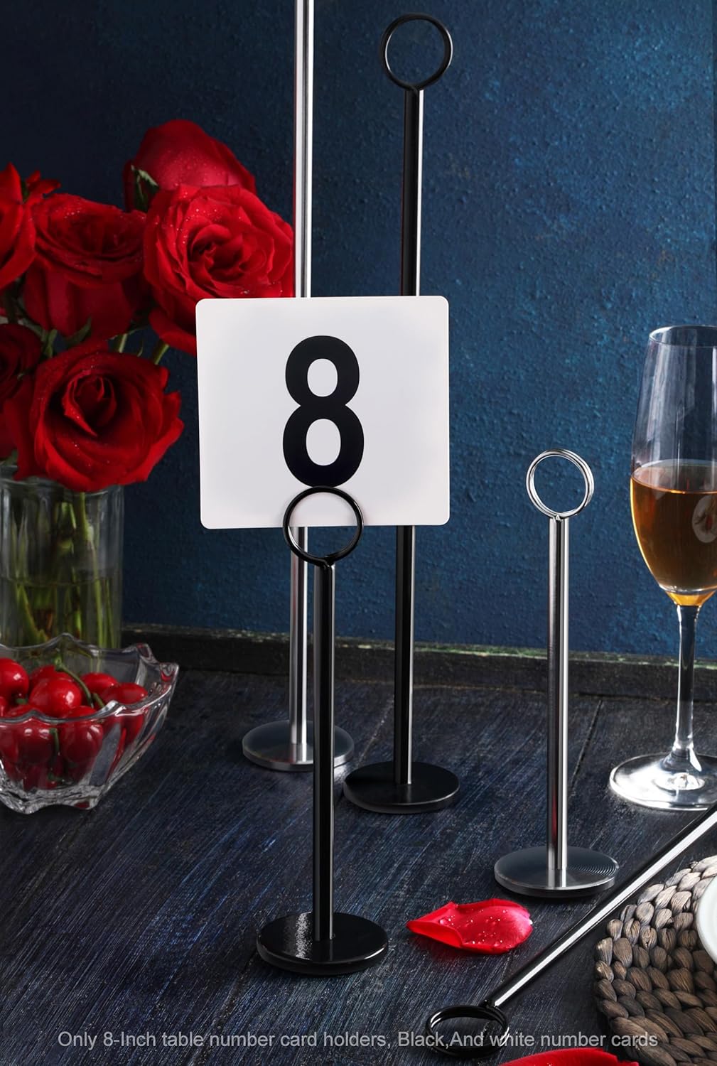 New Star Foodservice 27693 Ring Clip Table Number Card Holders, w/Number Cards, 1 to 24, Set of 24, 8-Inch, Black Stand (Black Stand, 1 to 24, 8-Inch
