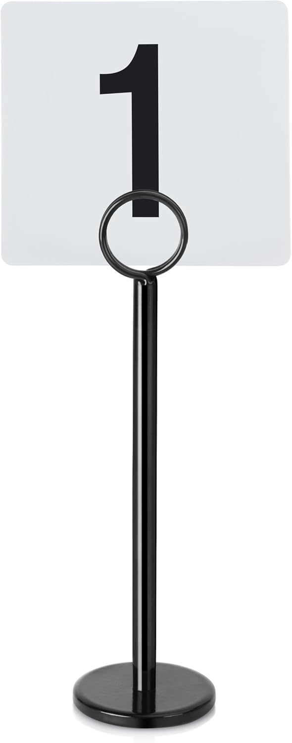 New Star Foodservice 27693 Ring Clip Table Number Card Holders, w/Number Cards, 1 to 24, Set of 24, 8-Inch, Black Stand (Black Stand, 1 to 24, 8-Inch