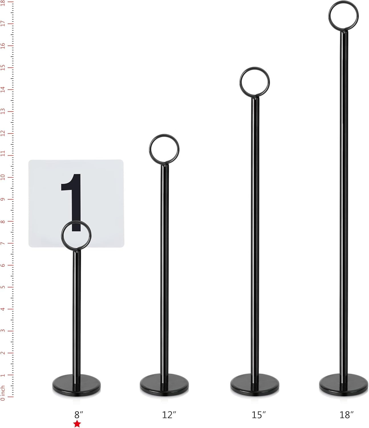 New Star Foodservice 27693 Ring Clip Table Number Card Holders, w/Number Cards, 1 to 24, Set of 24, 8-Inch, Black Stand (Black Stand, 1 to 24, 8-Inch