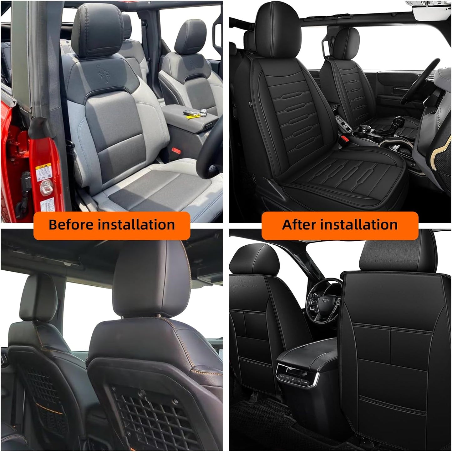 Front Seat Covers Fit for Ford Bronco 2021 2022 2023 2025, Waterproof (2Seat Black)