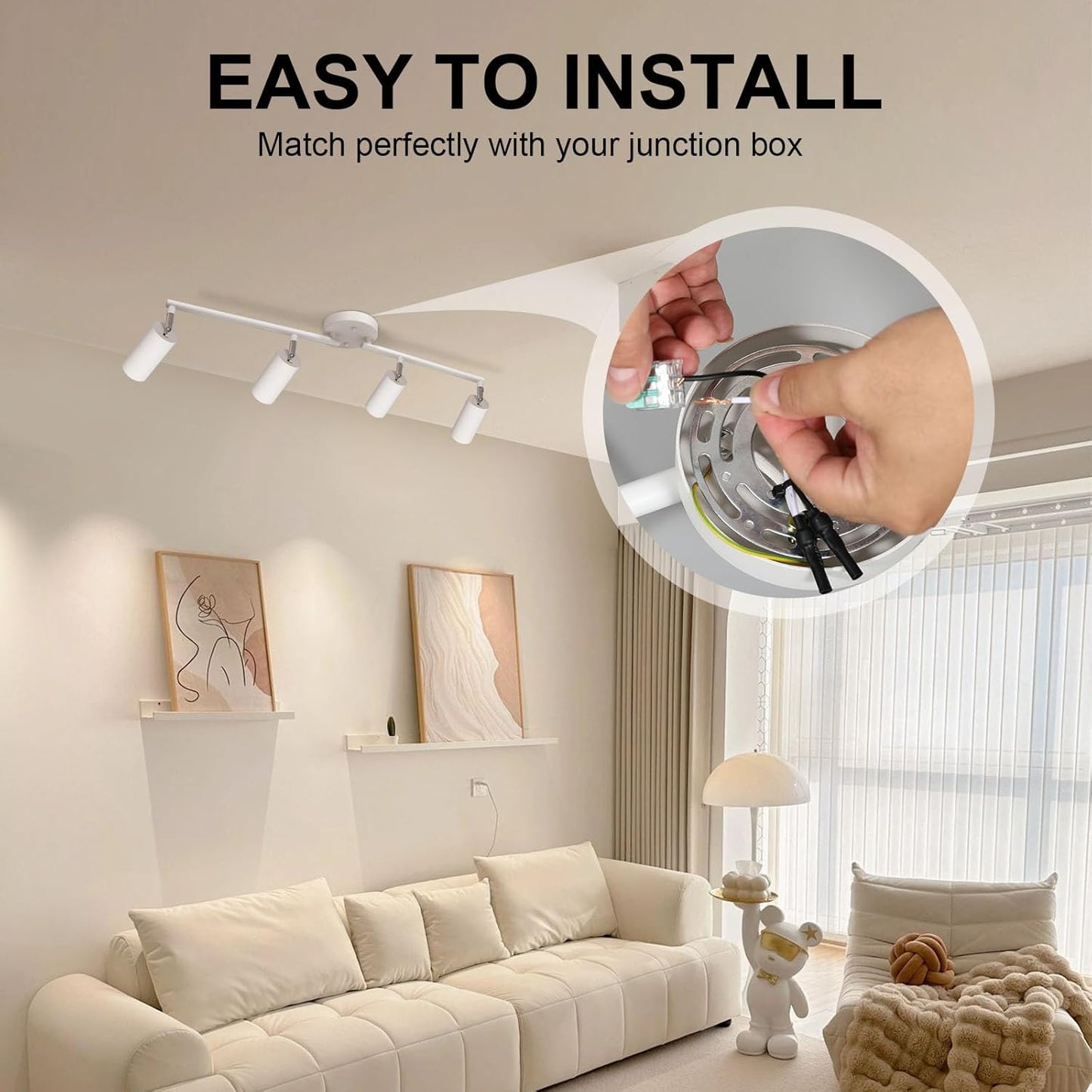 5 Color LED Track Lighting Kit, 4 Lights Dimmable 48W, Zoomable 2700K/3000K/3500K4000K/5000K
