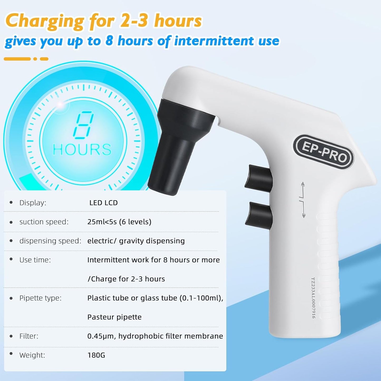 Motorized Pipette, Pump Pipet Aid with LED LCD Screen, Large Capacity Electric Pipette with 6 Adjustable Speeds