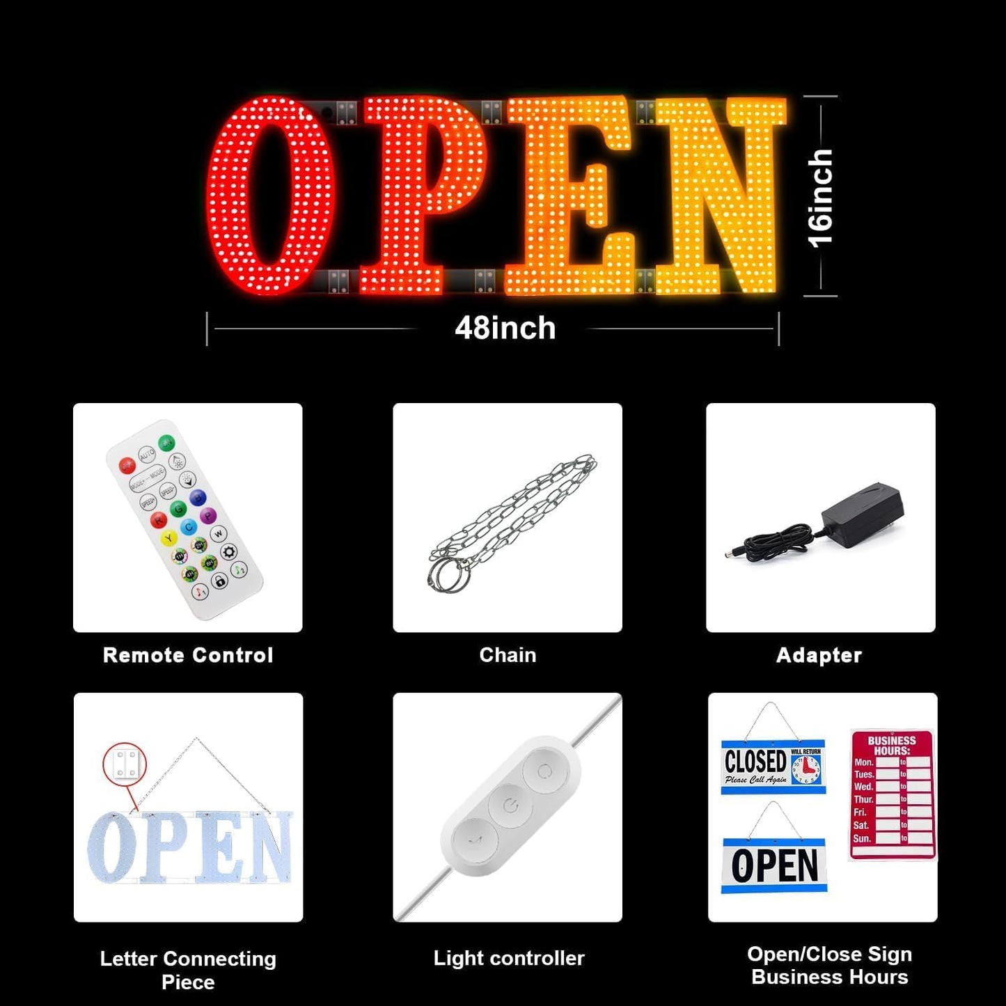LemonNova LED Open Signs for Buiness, 48&#34;x16&#34;Large Open Light Up Signs with Remote Controls, Smart App, DIY Editor Colours Sign Flashing