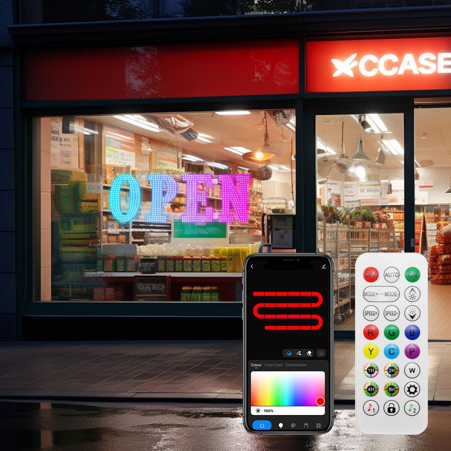 LemonNova LED Open Signs for Buiness, 48&#34;x16&#34;Large Open Light Up Signs with Remote Controls, Smart App, DIY Editor Colours Sign Flashing