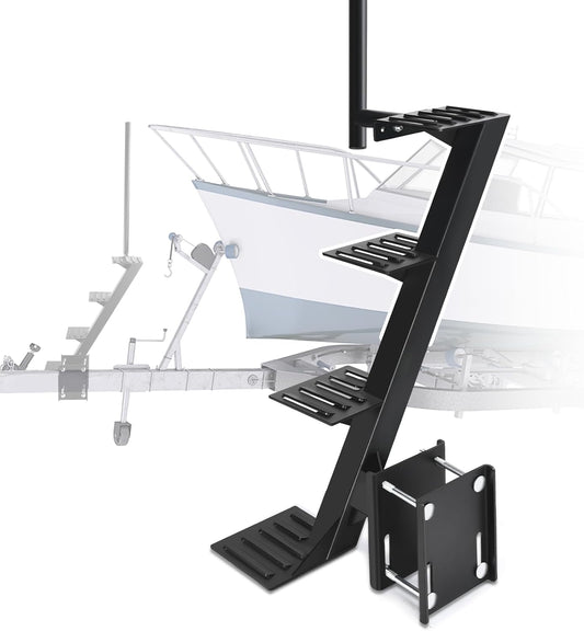 Trailer Steps, Heavy Duty Boat Trailer Steps, Suitable for 4 x 4 inches Trailer Frame, Black