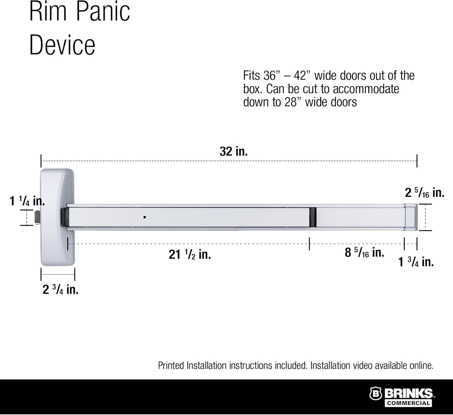 Brinks Commercial Rim Panic Exit Device with Storeroom Lever Trim, Aluminum - UL Listed Emergency Exit