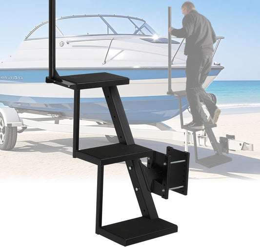 Neorexon Boat Trailer Steps 3 Step w/Anti-Slip Mat &amp; Handrail, 450LBS Capacity Boat Steps, Universal Fit Boat Trailer Tongue Steps, Flexible Step