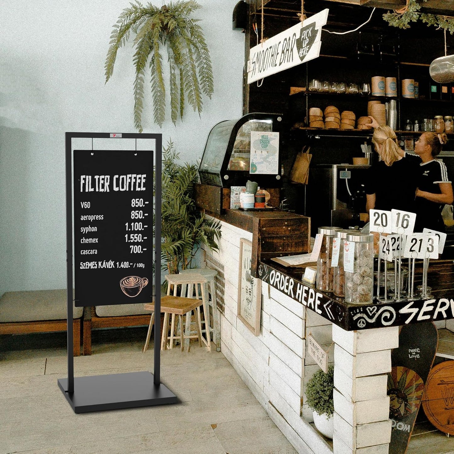 TOWON 20x47 Windproof Double-Sided Chalkboard Stand  Heavy-Duty &amp; Portable Sandwich Board with Metal Hooks, Parallel Bar Frame for Cafes,