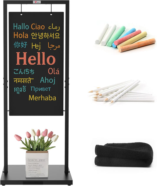 TOWON 20x47 Windproof Double-Sided Chalkboard Stand  Heavy-Duty &amp; Portable Sandwich Board with Metal Hooks, Parallel Bar Frame for Cafes,